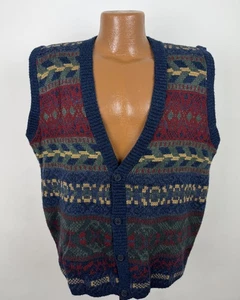 Chaleco Suéter Vintage Para Hombre Mediano Geométrico Rayas Fair Isle Suroeste Años 80 90 - Imagen 1 de 10