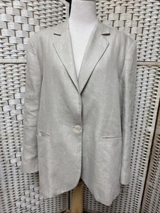 Mango Leinen Sakko Damen XL beige Knopfleiste Fronttaschen - Bild 1 von 10
