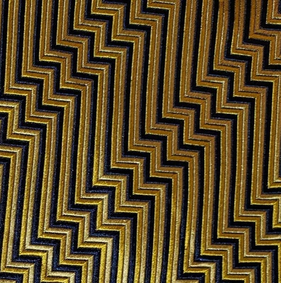 GIANNI VERSACE ~ GRAVATA MASCULINA DE SEDA ~ DOURADA E AZUL ~ ZIGUEZAGUE ~ 59" - Imagem 1 de 4