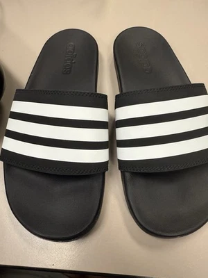 adidas Adilette Size Men 5 /Women 6 Comfort Slide Sandals, Black & White - Image 1 of 4