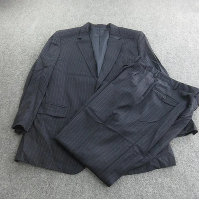 Traje Canali Para Hombres 48L Azul Marino Rayas 2 Piezas 100% Lana Hecho en Italia Chaqueta Pantalones Foto 1 de 4