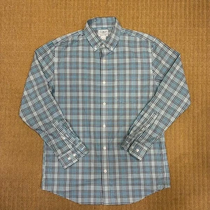 LL Bean Shirt Men Medium Blue Teal Plaid Slightly Fitted Button Down Long Sleeve - Picture 1 of 8