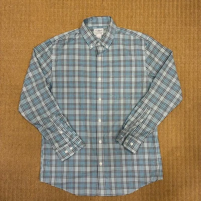 LL Bean Shirt Men Medium Blue Teal Plaid Slightly Fitted Button Down Long Sleeve - Image 1 of 4