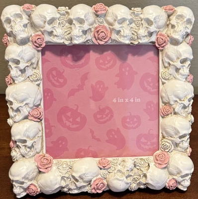 骷髅和玫瑰框架 6x6 哥特式破旧别致独特装饰可容纳 4x4 照片新品!! — 第 1/4 张图片