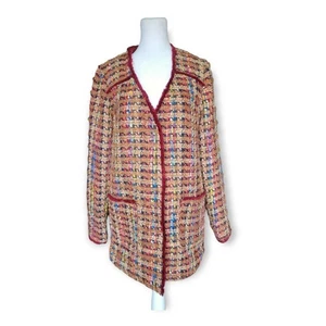 Anthropologie Tweed Jacket Coat Women's Size XS Multicolor Fringe Trim Career - Picture 1 of 15