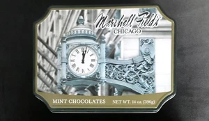 Frango Chocolate Mints Metalldose 14 Oz Chicago Marshall Fields Uhr BB 09/25 - Bild 1 von 2