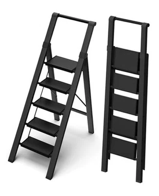 Escalera, Taburete Plegable Ligero con Cómodo 5 Pasos Negro Foto 1 de 4