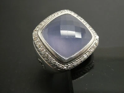 Anel David Yurman Albion 20 mm esterlina 925 diamante e calcedônia tamanho 6 - Imagem 1 de 4