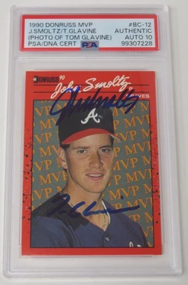 John Smoltz & Tom Glavine HOF Signed 1990 Donruss Error Card BC-12 PSA 10 Auto - Image 1 of 4