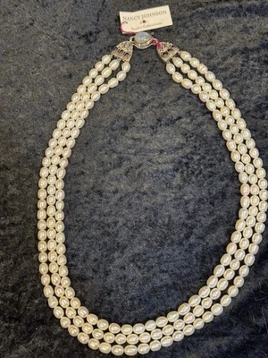 New Old Stock Pearl Moonstone Garnet Sterling Silver Necklace Nancy Johnson NOS - Image 1 of 4