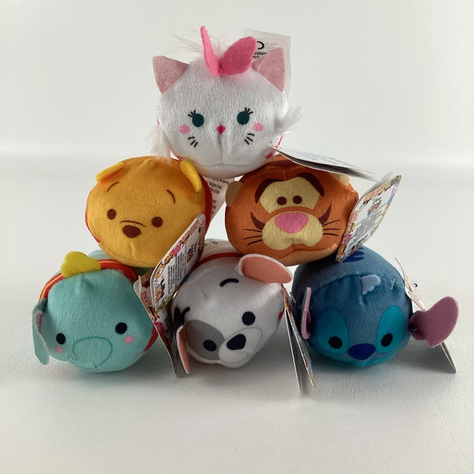 Disney Tsum Tsums Mini Plush Stuffed Toy 6pc Lot Pooh Tigger Stitch Dumbo w TAGS - Image 1 of 4