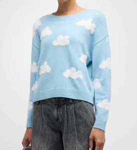 Alice + Olivia Gleeson Fuzzy Clouds Sweater Pullover Ice Blue Sky White S - Picture 1 of 15