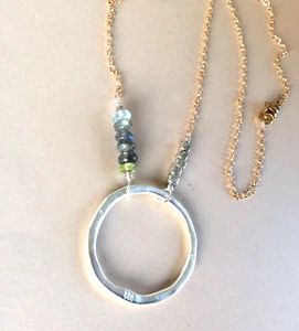 NEW LABRADORITE AQUAMARINE PERIDOT GOLD PLATED SILVER SUNDANCE CHARM NECKLACE - Picture 1 of 12