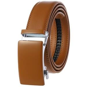 Brown Tan Mens Adjustable Ratchet Slide Buckle Belt - Genuine Leather Automatic 