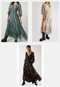 Maxi abito Free People You're A Jewel stampato XS verde/blu nero o crema XS - Foto 1 di 21