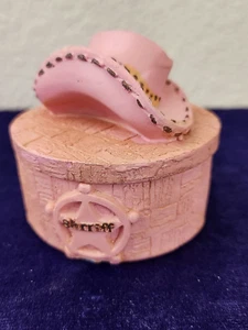Trinket Box Cowgirl Hat Sherriff Western Girl Pink Round - Picture 1 of 7