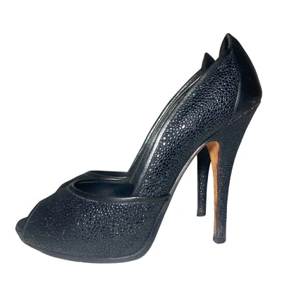 Zapatos de tacón Jean Michel Cazabat Peep Toe para mujer talla 6,5 negros plataforma de cuero Foto 1 de 4