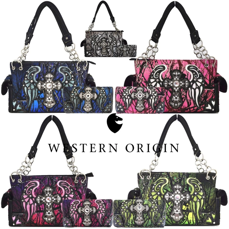 Camuflaje Cross Western Monederos Country Bolsos Mujeres Bolsos de Hombro Cartera Conjunto Foto 1 de 1