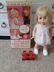 WORKING 1964 Mattel Baby First Step /Roller Skates Doll With Original Box READ 