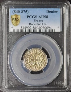 840-875 France Denier PCGS AU58 Roberts-1414 Gold Shield Label ✪COINGIANTS✪ - Picture 1 of 2