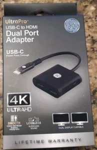 GE ULTRAPRO USB-C to Dual Port HDMI Adapter, BLACK, 4K, UltraHD - Picture 1 of 4