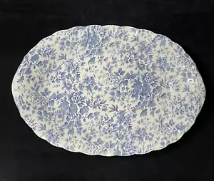 Nikko Tea Roses Platter, Blue/White Chintz, 14" Long - Picture 1 of 9