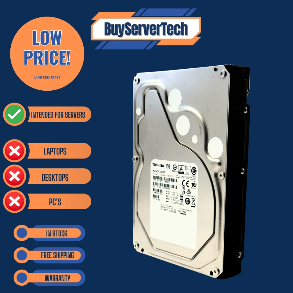 Toshiba MG04SCA40EE 4TB 7.2K 3.5" SAS 12Gb/s HDD ENT| 128MB | 0 Hours | 1 Yr War - Image 1 of 4
