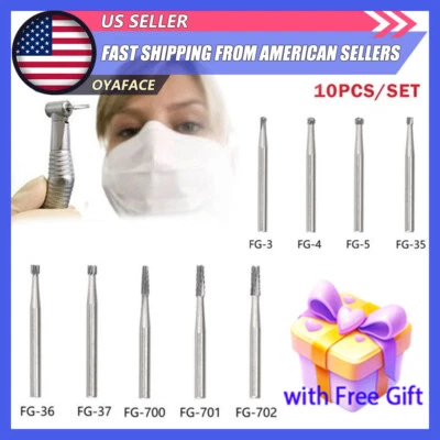 CAREPACY 10pcs Set Dental Carbide Steel Drills Bur Diamond FG for High Speed Handpiece