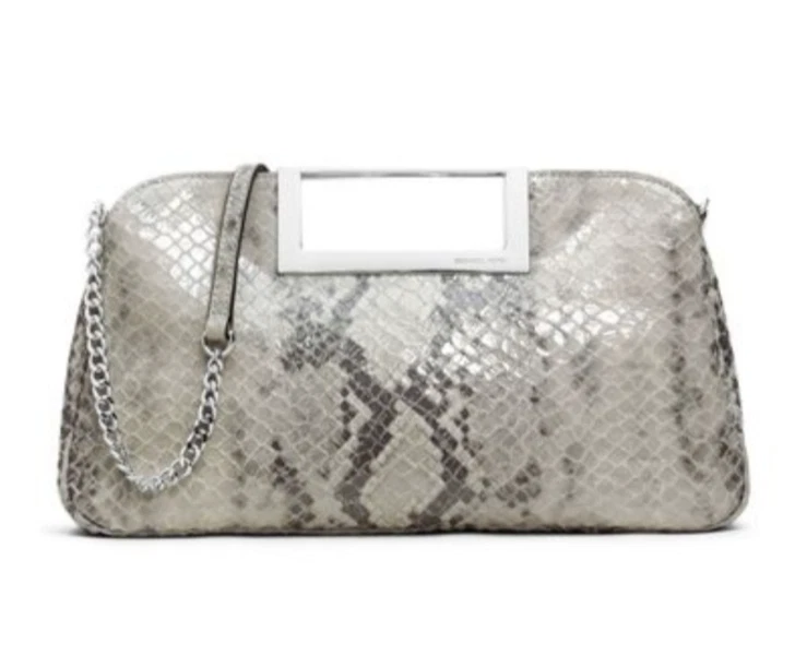 Bolso sin asas grande Michael Kors Berkeley gris perla piel de serpiente en relieve detalles plateados Foto 1 de 4