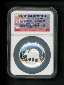 Australia 2011P $1 $1.00 Silver Kangaroo 1 Oz NGC PF 70 HIGH RELIEF ULTRA CAMEO - Picture 1 of 6