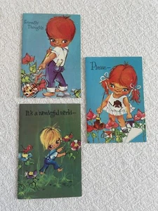 LOTE de 3 - TARJETAS DE FELICITACIÓN MIXTAS AÑOS 60. De colección sin usar - ojos grandes - Imagen 1 de 6