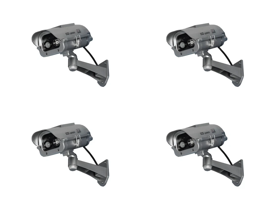 Four (4) Solar Powered Fake Dummy Security Cameras Motion Activated Flashing LED - Image 1 of 4