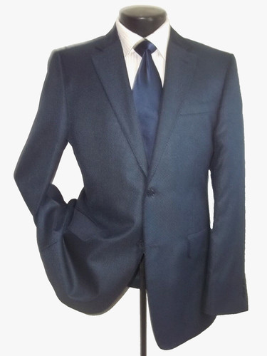  Cappotto giacca VALENTINO blu navy pelle di squalo 2 bottoni lana e seta slim 42R