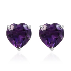 Heart Shape Purple Amethyst Stud earring 925 Sterling Silver February Birthstone - Picture 1 of 5