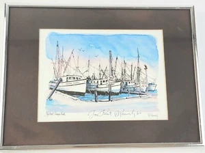 Robert Kennedy Signed Watercolor Print Framed 12X9 ~ 'Key West Shrimp Boats' - Picture 1 of 9