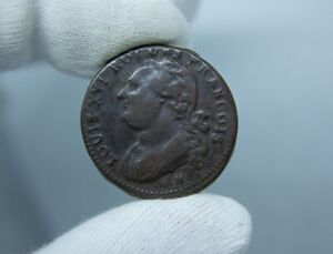 12 Deniers 1791 Louis Montpellier France Error Coin Double Strike very Rare!!