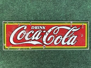 Vintage 18” X 6” Drink Coca-Cola Porcelain Metal Sign Dated 1989 - Picture 1 of 9