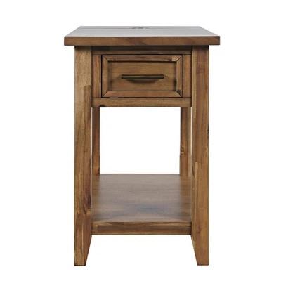 Claremont Transitional Rustic Wood USB Charging End Table with Storage - Image 1 of 4