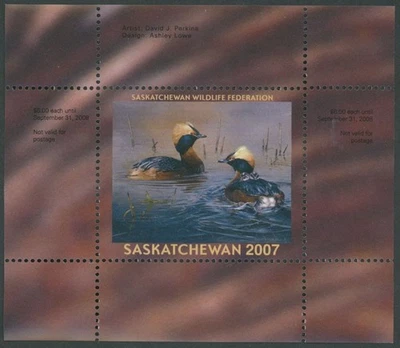 2007 CANADA-SASKATCHEWAN WILDLIFE FEDERATION, HORNED GREBE, VD.#SW18 - Image 1 of 3