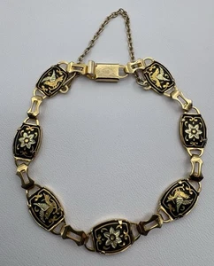 Vintage Damaszener Toledo Spanien Gliederarmband Blume Vogel Design signiert IA goldfarben - Bild 1 von 7