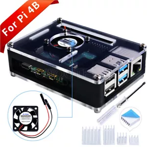 New Acrylic Case with Cooling Fan Heatsinks for Raspberry Pi 4 Model B - Picture 1 of 12
