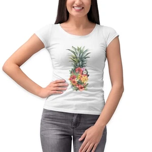 Holiday Womens T-Shirt Summer T Shirt Beach Flower Pineapple Tee Top Gift - Picture 1 of 2