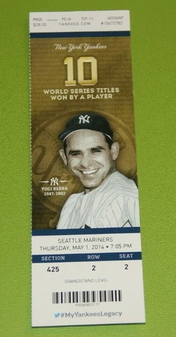 New York Yankees Ticket Stub | May 1 2014 | Derek Jeter Ichiro Hit Cover
