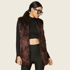 Shaggy Faux Mink Fur Vest sz M Burgundy Brown - Picture 1 of 11