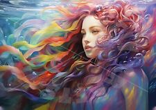 Mermaid Rainbow Hair  -  portrait print