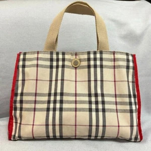 BURBERRY Nova Check Hand Bag Canvas color Beige inner Red fashion goods women - Picture 1 of 8