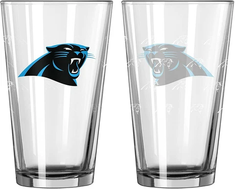 Carolina Panthers 16 oz Satin Etch Logo Pint Glass Set (2 Glasses) Cover