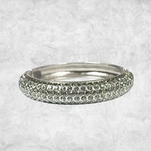 Mango Touch Clamper Bracelet Rhinestone Silver Tone Hinged Bangle Bling Jewelry - Picture 1 of 14