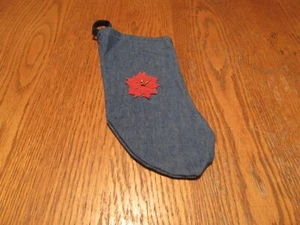 Handcrafted Denim Christmas Stocking w flower applique - Picture 1 of 4