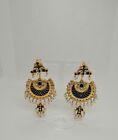 Indian Pakistani Large Gold Earrings With Blue Meena